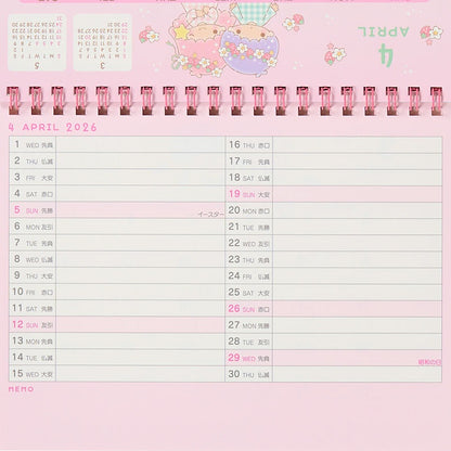Sanrio 2026 Desktop Calendar - Little Twin Stars