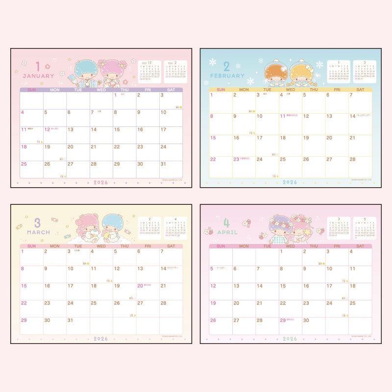 Sanrio 2026 Desktop Calendar - Little Twin Stars