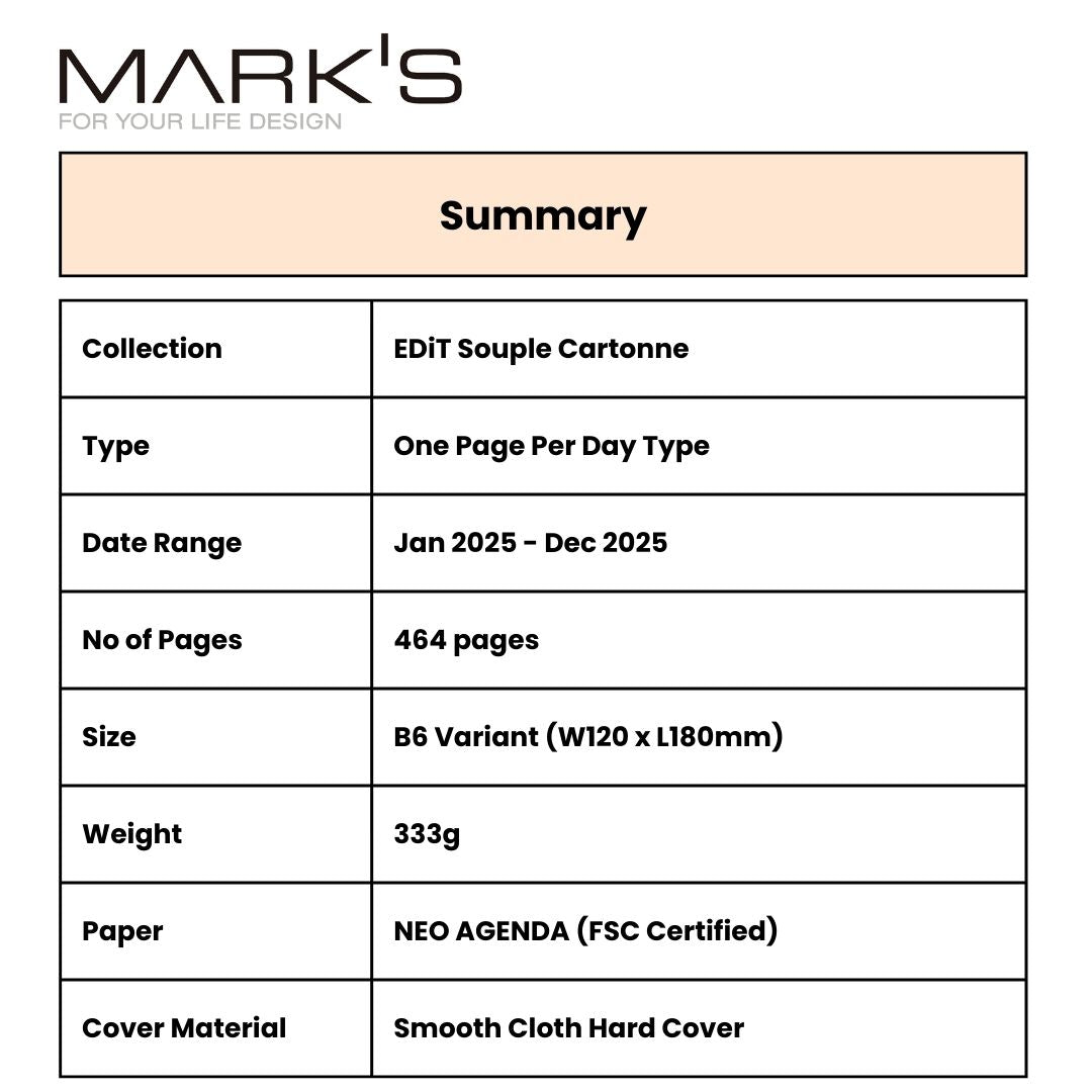 Mark's 2025 EDiT B6 One Day One Page Planner - Souple Cartonne