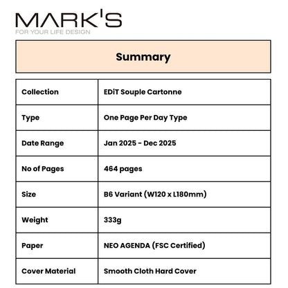 Mark's 2025 EDiT B6 One Day One Page Planner - Souple Cartonne