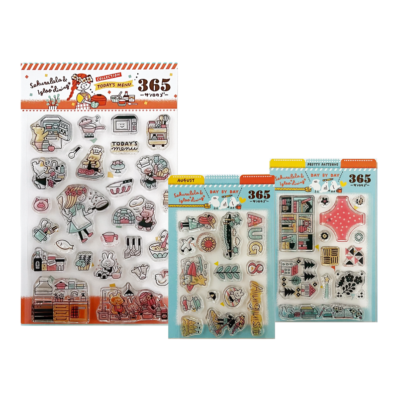 [LIMITED EDITION] Sakuralala x Igloo*Dining* 365™ Clear Stamps -  August Set with Washi Sheets