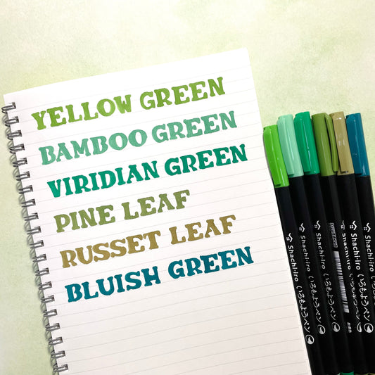 Shachihata Iromoyo Water-Based Colour Brush Pens - Green Series