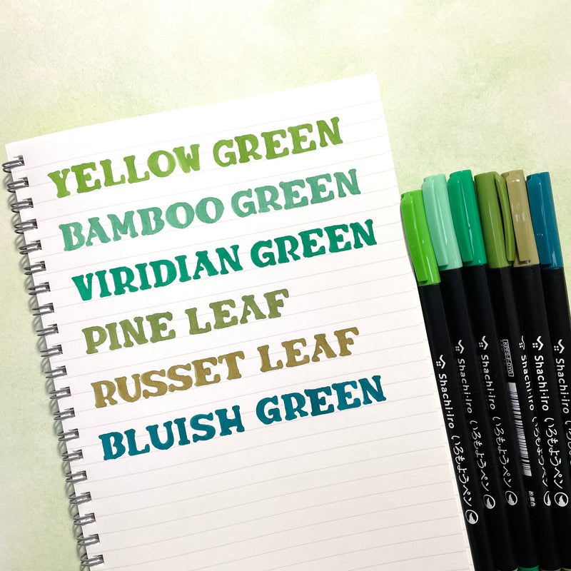 Shachihata Iromoyo Water-Based Colour Brush Pens - Green Series