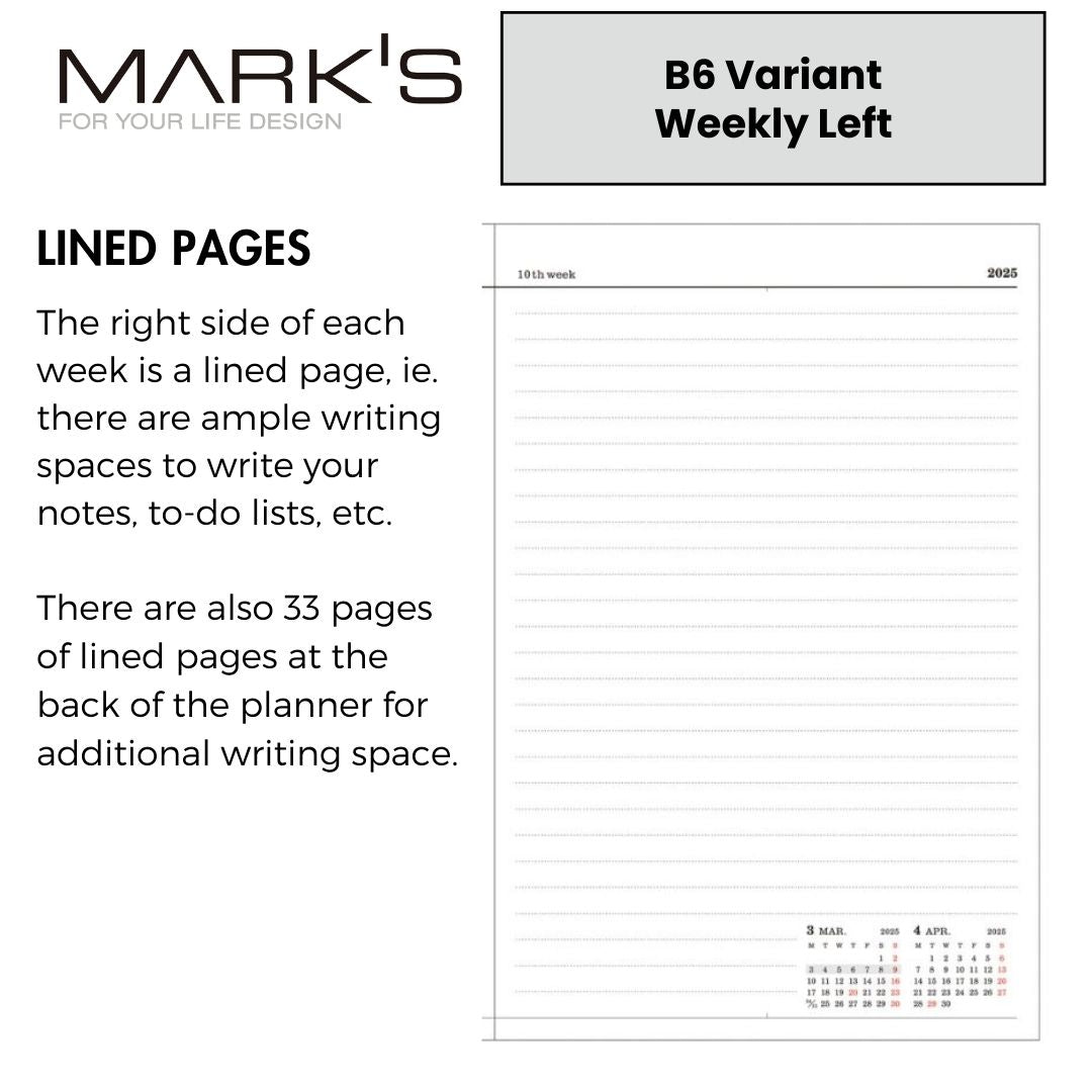 Mark's 2025 B6 Weekly Left Planner Refill