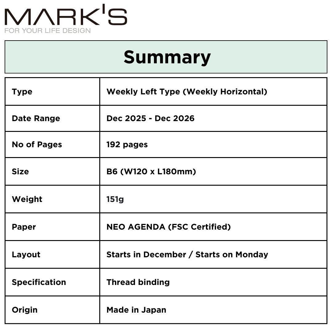 Mark's 2026 Planner Diary Refill - B6 | Weekly Left