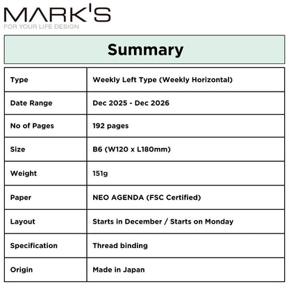 Mark's 2026 Planner Diary Refill - B6 | Weekly Left