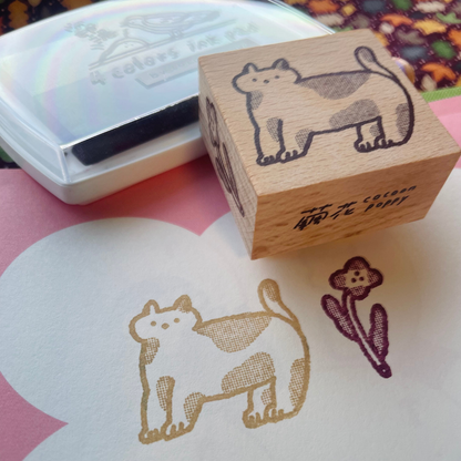 Cocoonpoppy Double-Sided Rubber Stamp - Cat & Flower