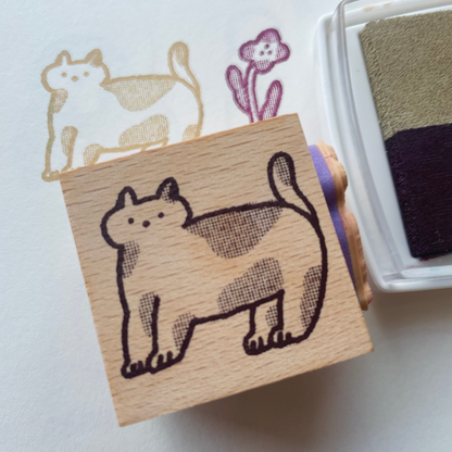 Cocoonpoppy Double-Sided Rubber Stamp - Cat & Flower