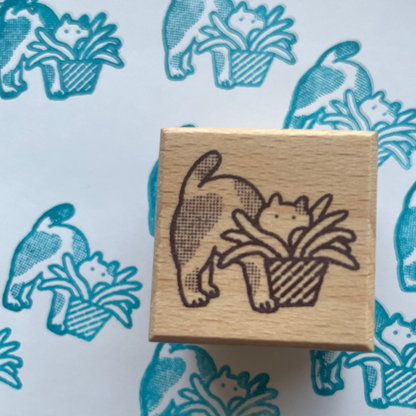 Cocoonpoppy Illustrated Rubber Stamp - Cat Grass