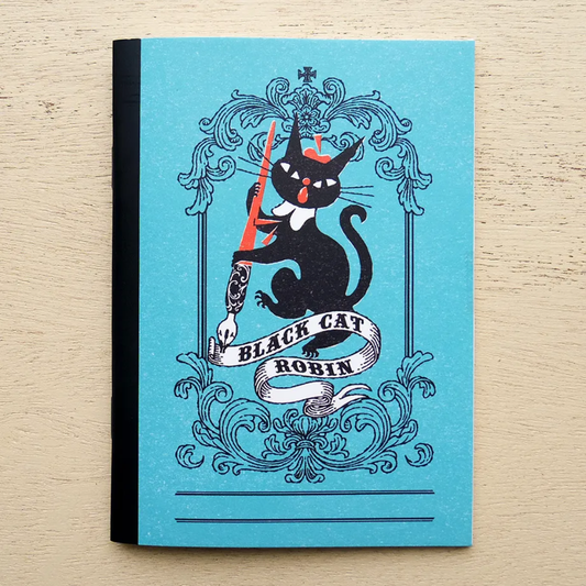 Cozyca Products x Kuroneko Design A6 Blank Notebook - Black Cat Robin