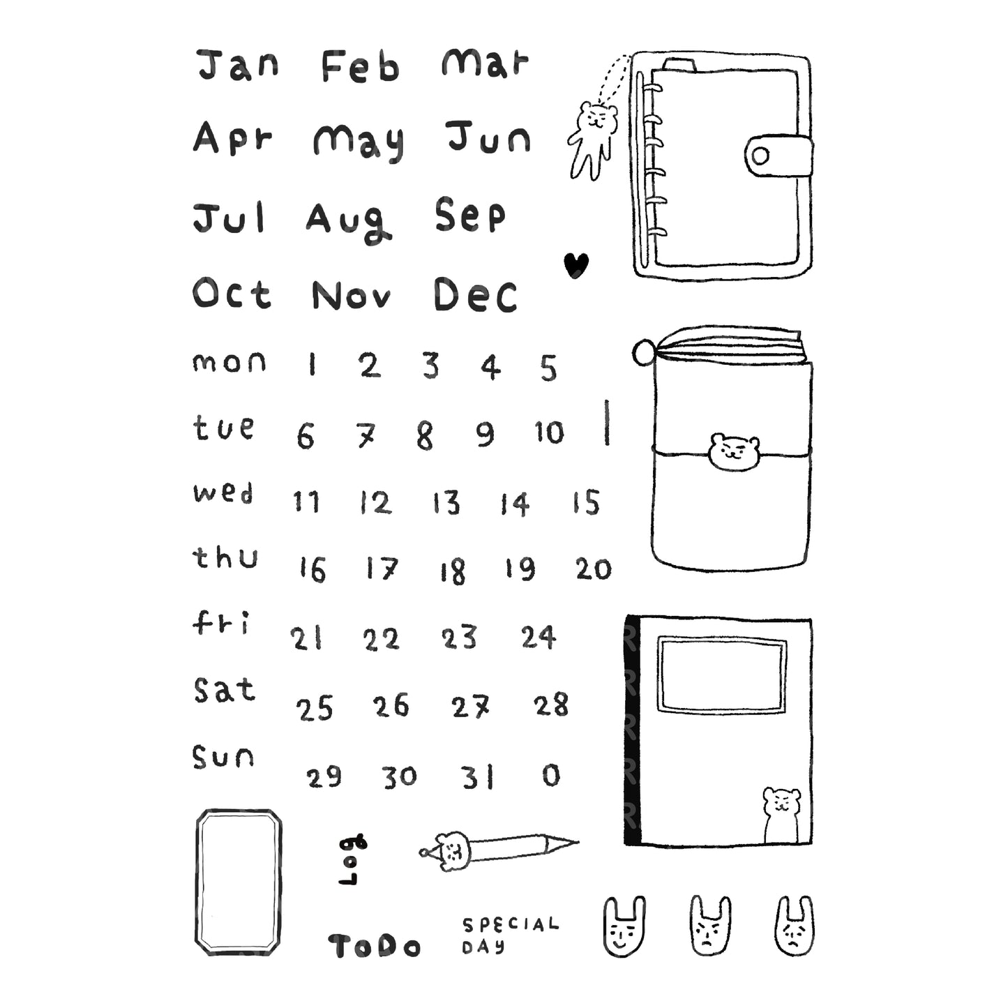 Sakuralala x Hachikaho Clear Stamps - Happy Calendar