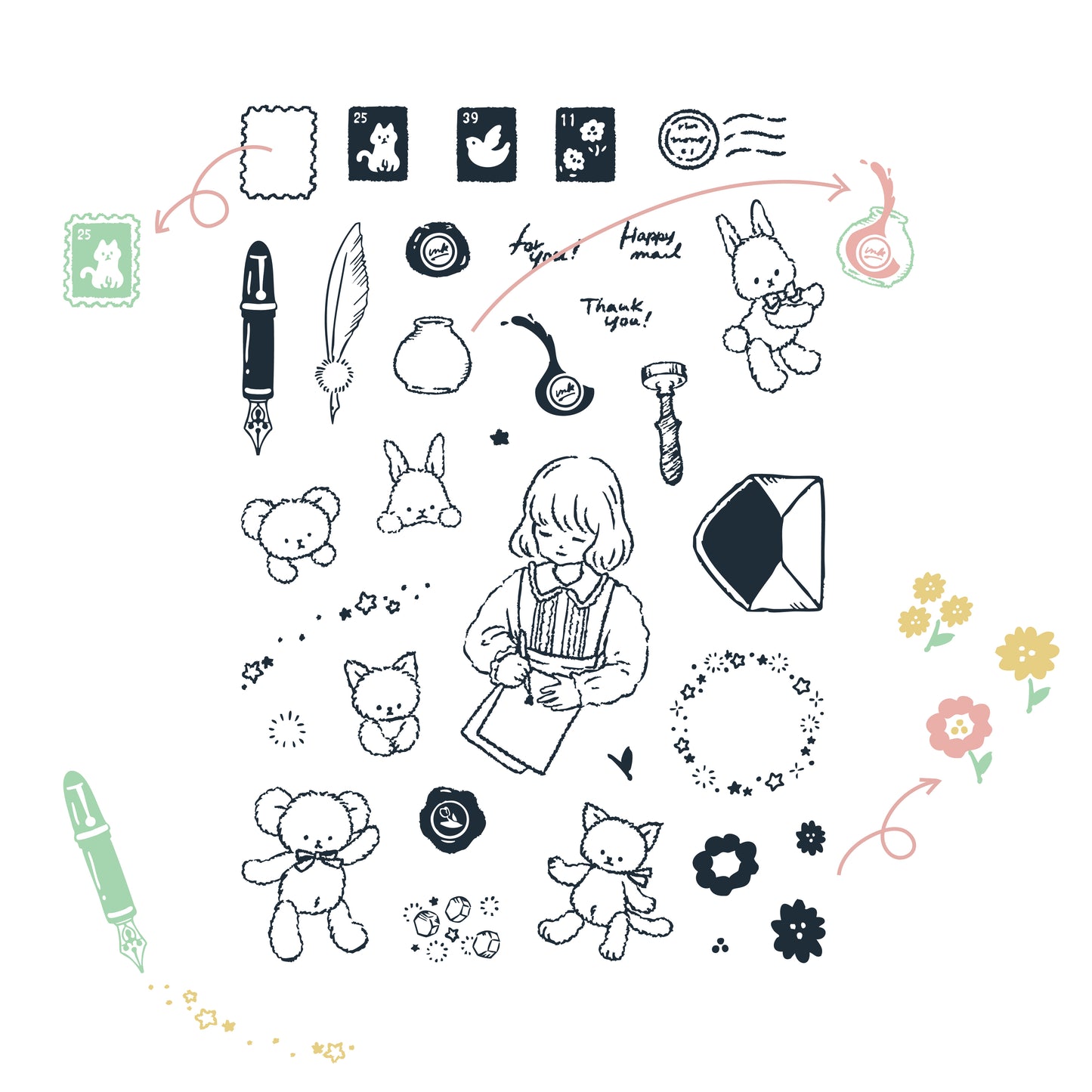 Happy Seed x Sakuralala Clear Stamps - Letter Time