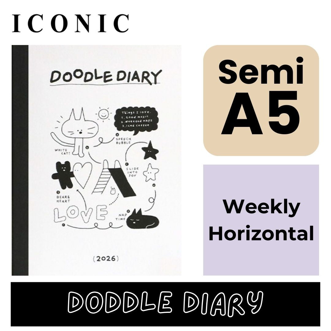 Iconic 2026 Doodle Diary - Semi A5 | Weekly Horizontal