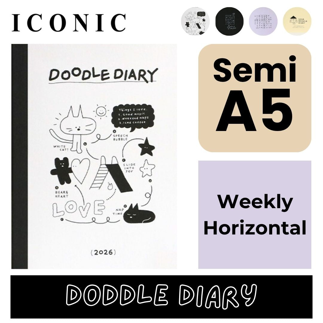 Iconic 2026 Doodle Diary - Semi A5 | Weekly Horizontal