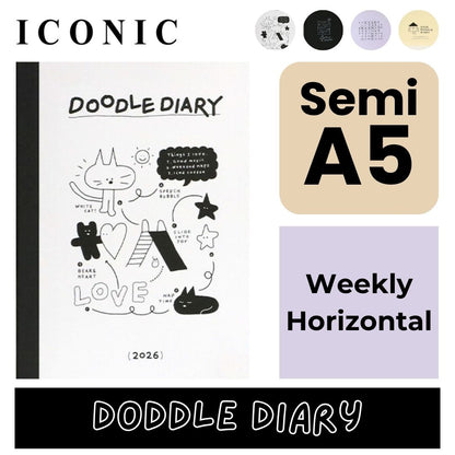 Iconic 2026 Doodle Diary - Semi A5 | Weekly Horizontal