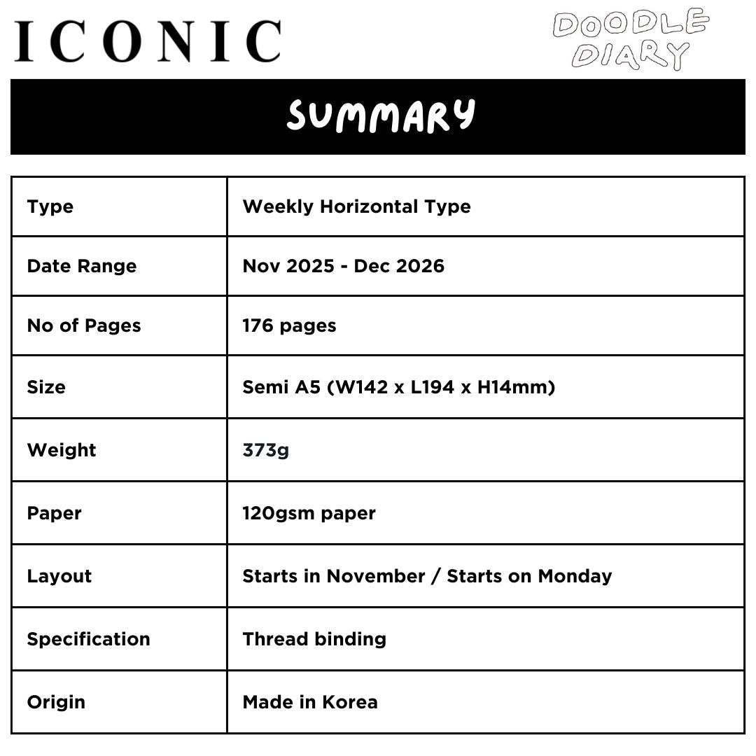 Iconic 2026 Doodle Diary - Semi A5 | Weekly Horizontal