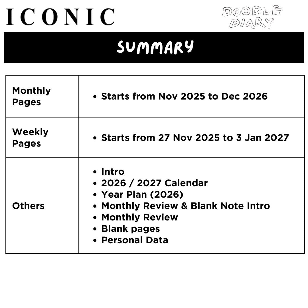 Iconic 2026 Doodle Diary - Semi A5 | Weekly Horizontal