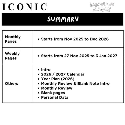 Iconic 2026 Doodle Diary - Semi A5 | Weekly Horizontal