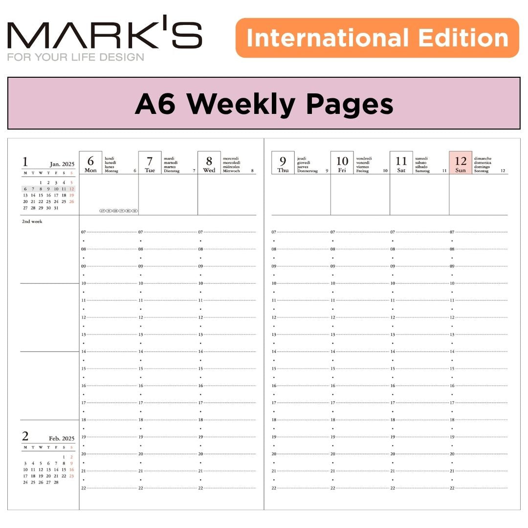 [International Edition] Mark's 2026 Planner Diary Refill - A6 | Weekly Vertical