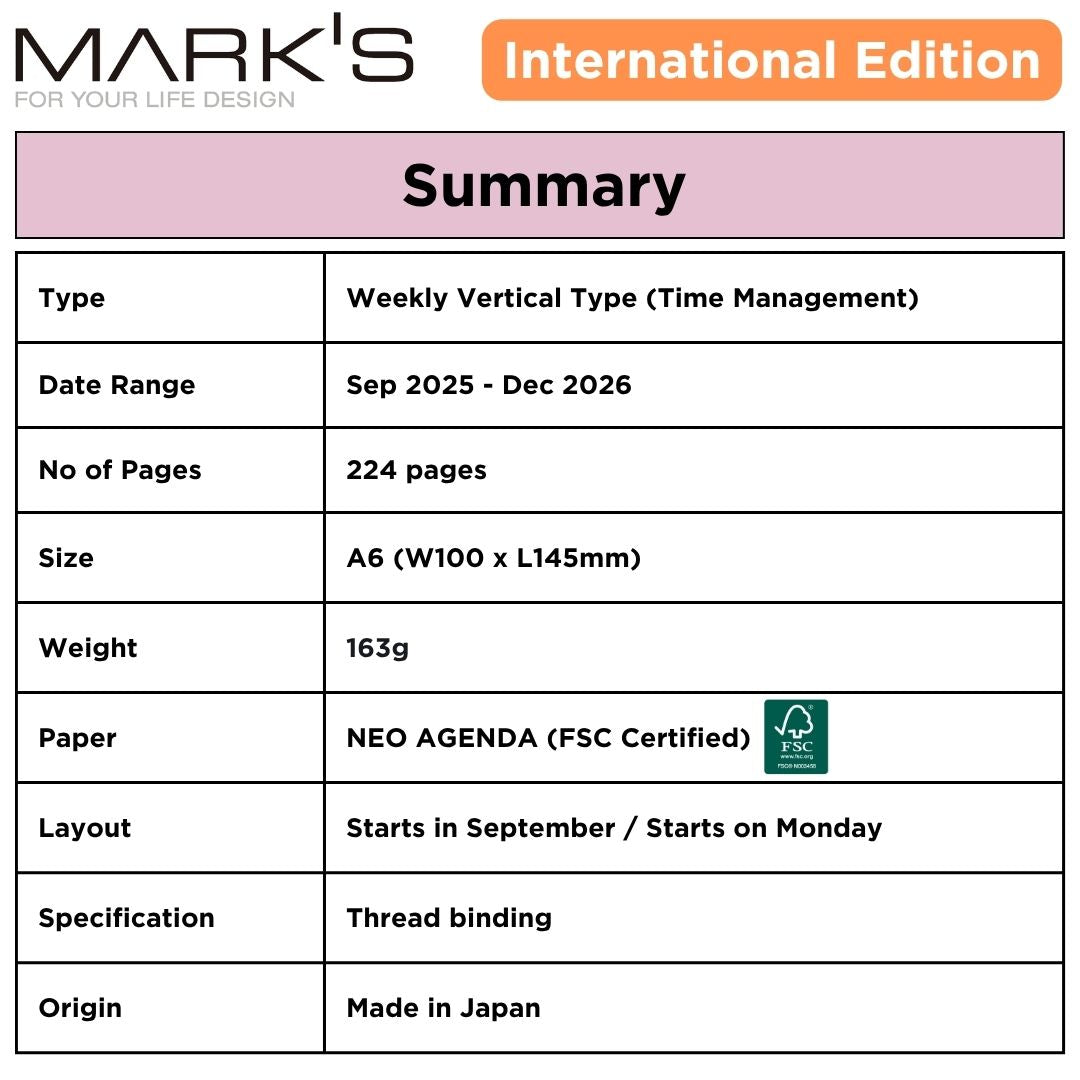[International Edition] Mark's 2026 Planner Diary - A6 | Weekly Vertical | Colour