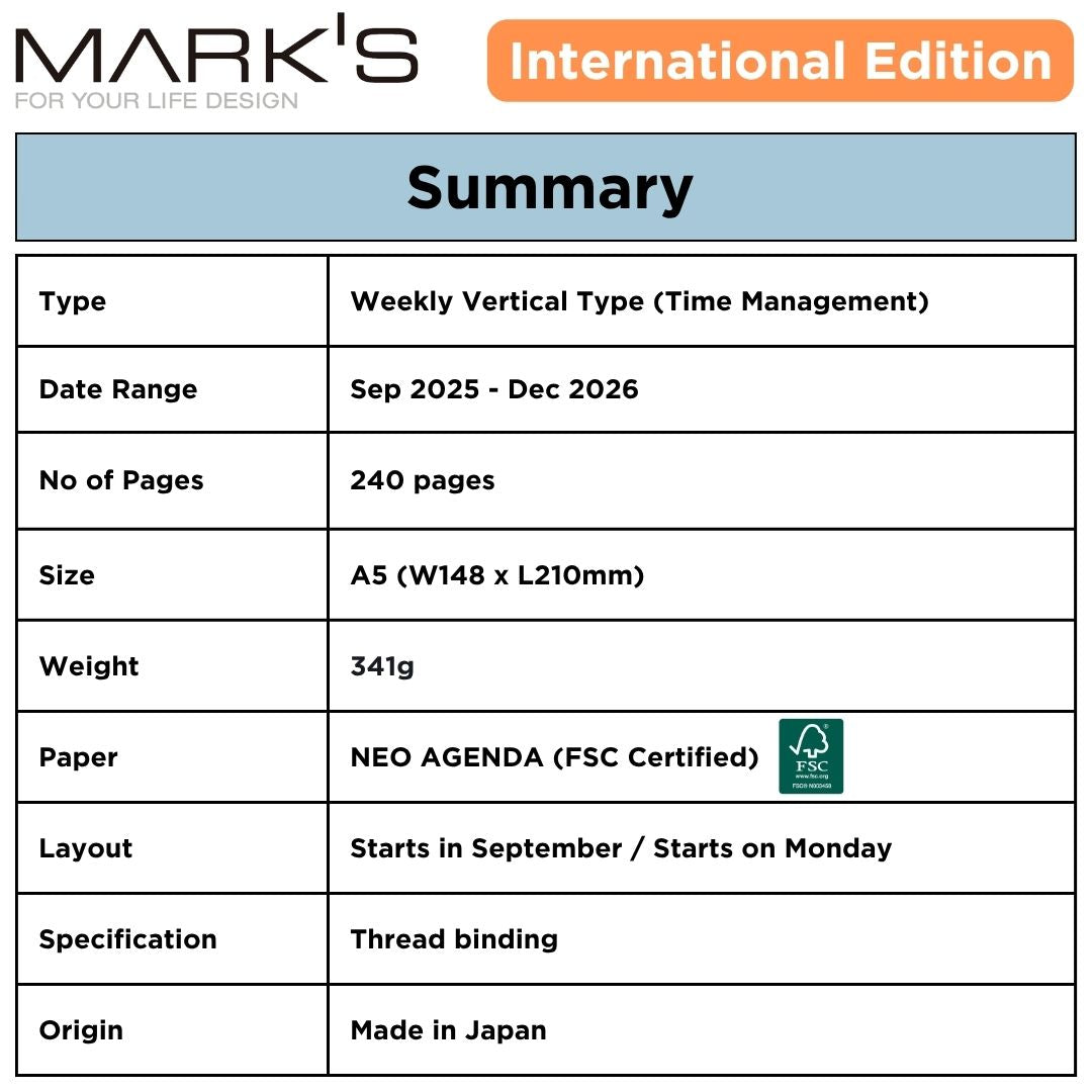 [International Edition] Mark's 2026 Planner Diary - A5 | Weekly Vertical | Cat