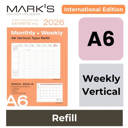 [International Edition] Mark's 2026 Planner Diary Refill - A6 | Weekly Vertical
