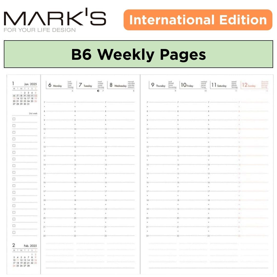 [International Edition] Mark's 2026 Planner Diary Refill - B6 | Weekly Vertical