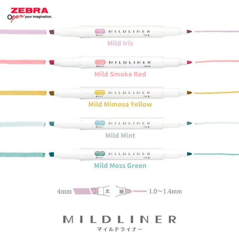 [2025 New Colours] Zebra MILDLINER Double Ended Highlighter Set -  Calm & Mild