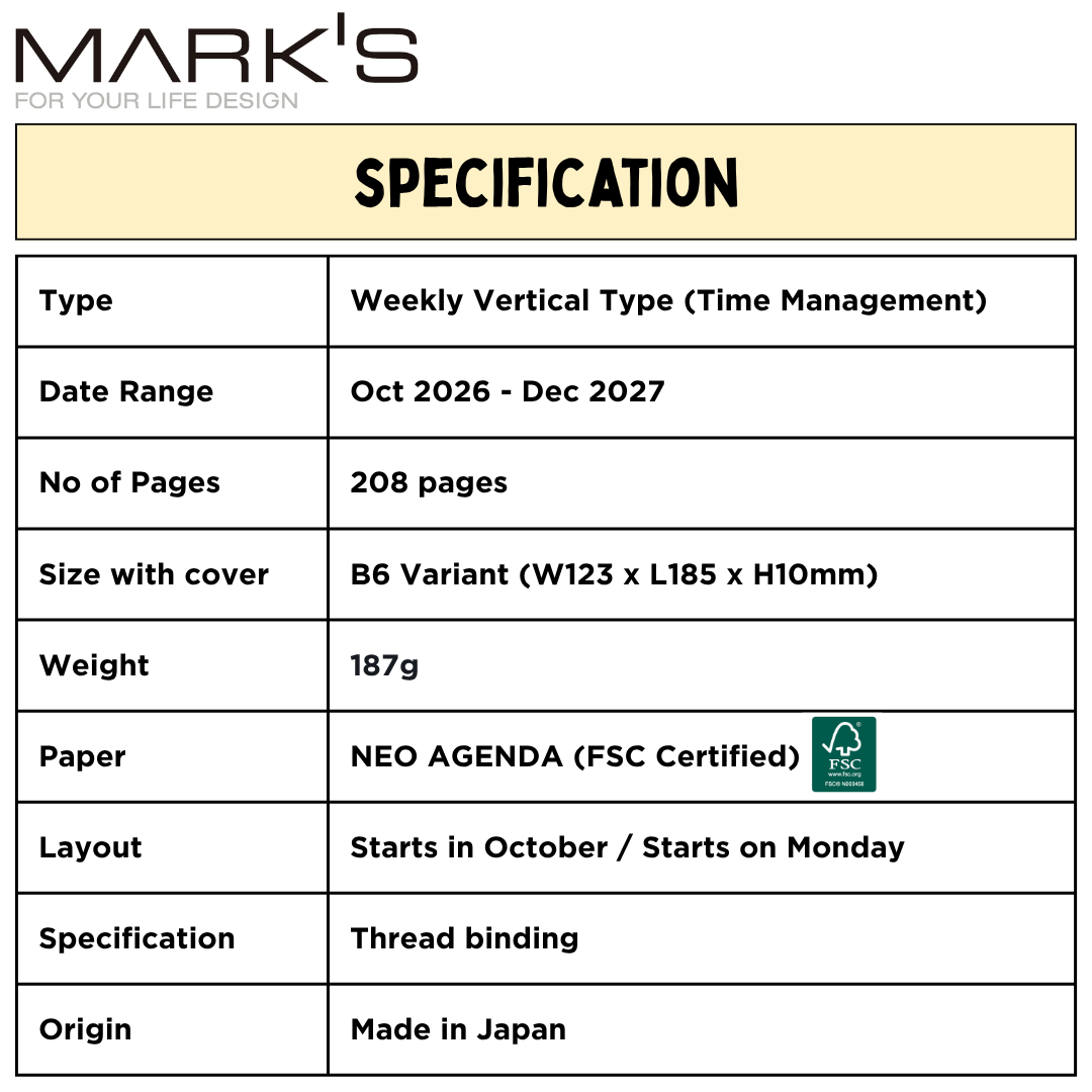 Mark's 2027 Planner Diary - B6 | Weekly Vertical | Grand de Paris