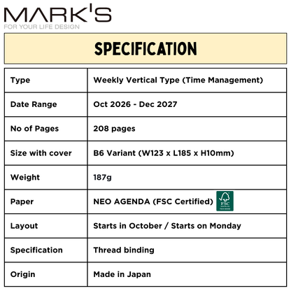 Mark's 2027 Planner Diary - B6 | Weekly Vertical | Grand de Paris