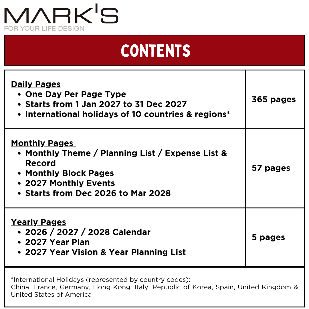 Mark's 2027 Planner Diary - B6 | Daily | Refill