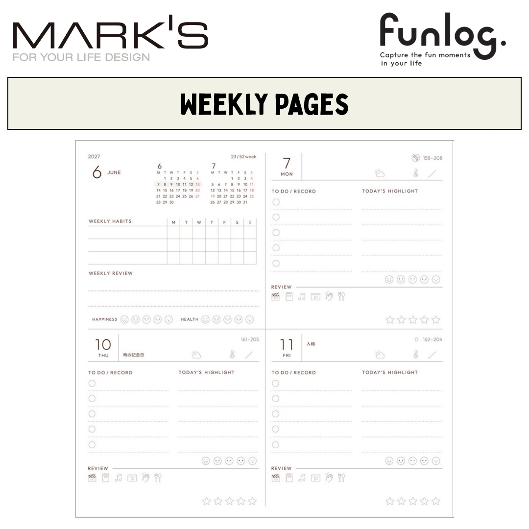 Mark's 2027 Planner Diary - Square | Weekly Block | Funlog Clear Slide Zipper