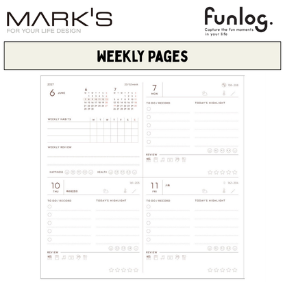 Mark's 2027 Planner Diary - Square | Weekly Block | Funlog Clear Slide Zipper