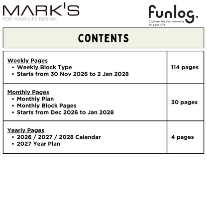 Mark's 2027 Planner Diary - Square | Weekly Block | Funlog Clear Slide Zipper