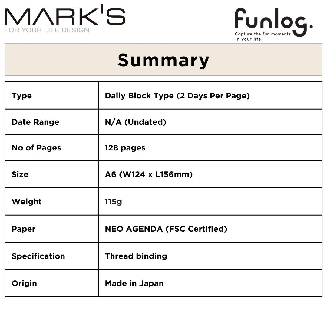 Mark's Undated Planner Diary - A6 | Daily Block | Funlog