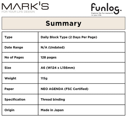 Mark's Undated Planner Diary - A6 | Daily Block | Funlog