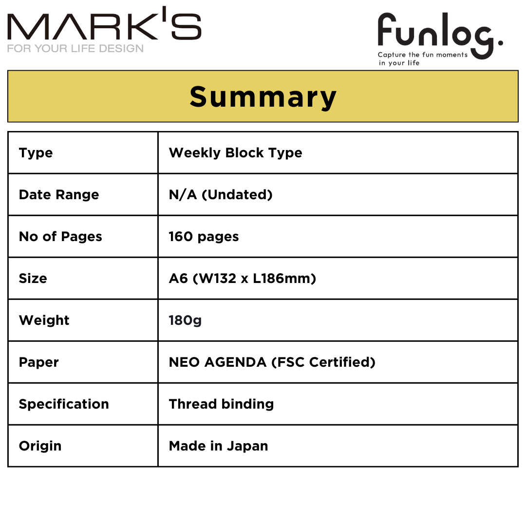 Mark's Funlog Undated Planner Diary - A6 | Weekly