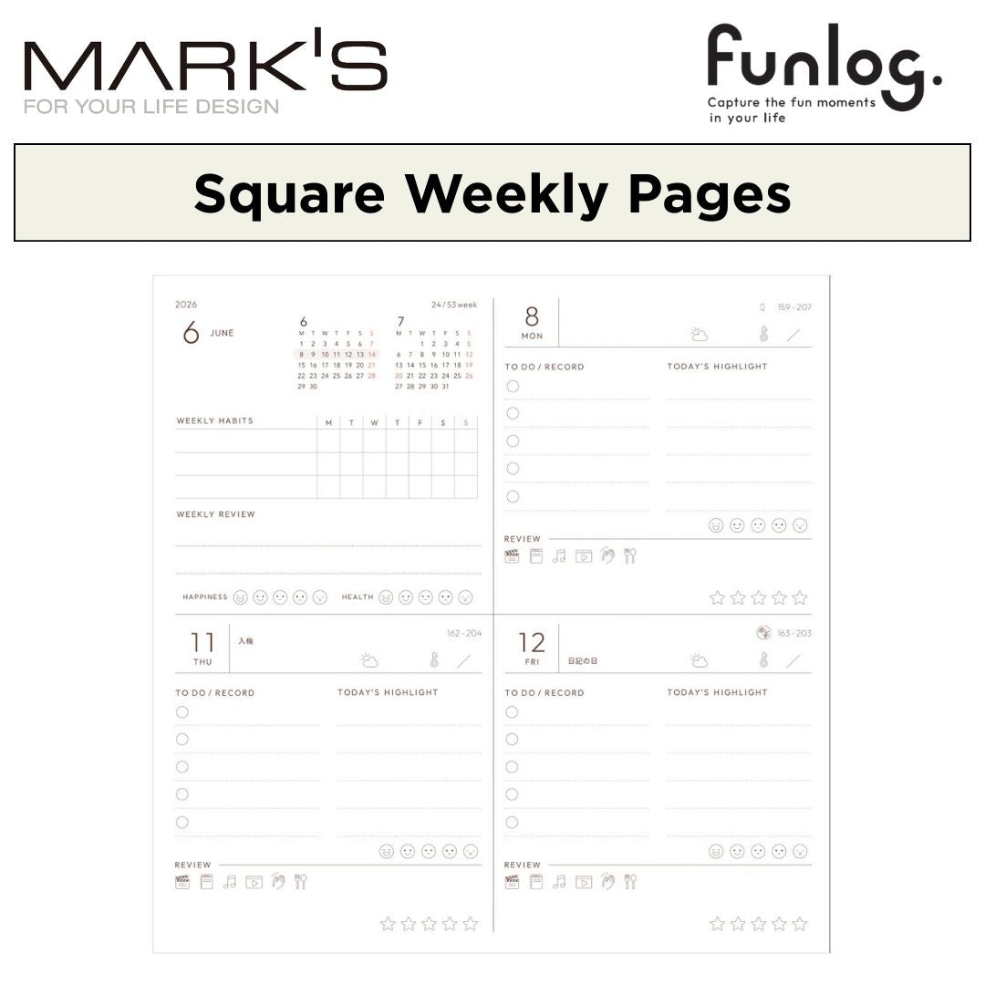 Mark's 2026 Planner Diary - Square | Weekly Block | Funlog