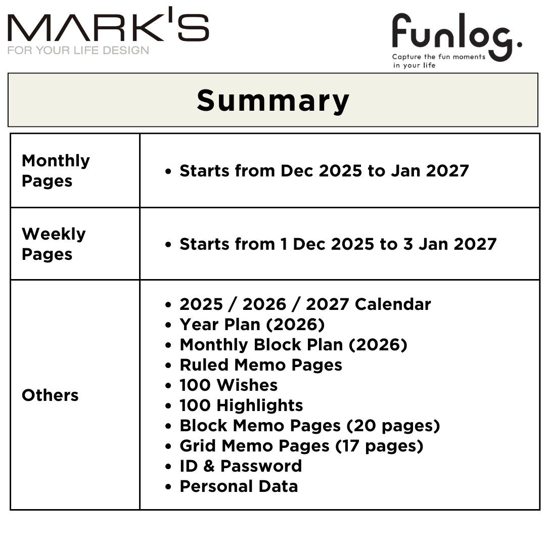 Mark's 2026 Planner Diary - Square | Weekly Block | Funlog