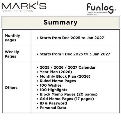 Mark's 2026 Planner Diary - Square | Weekly Block | Funlog