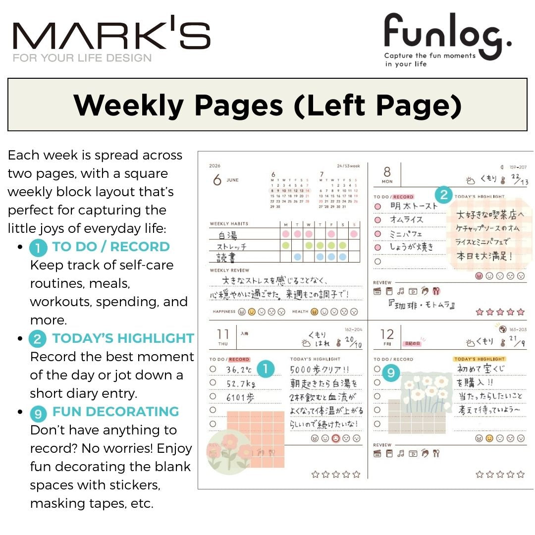 Mark's 2026 Planner Diary - Square | Weekly Block | Funlog