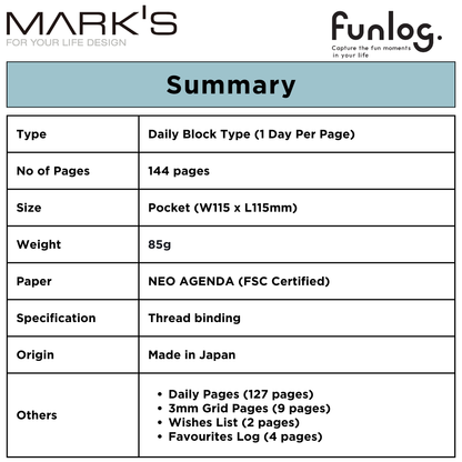 Mark's Funlog Undated Planner Diary - Square Pocket | Daily Page