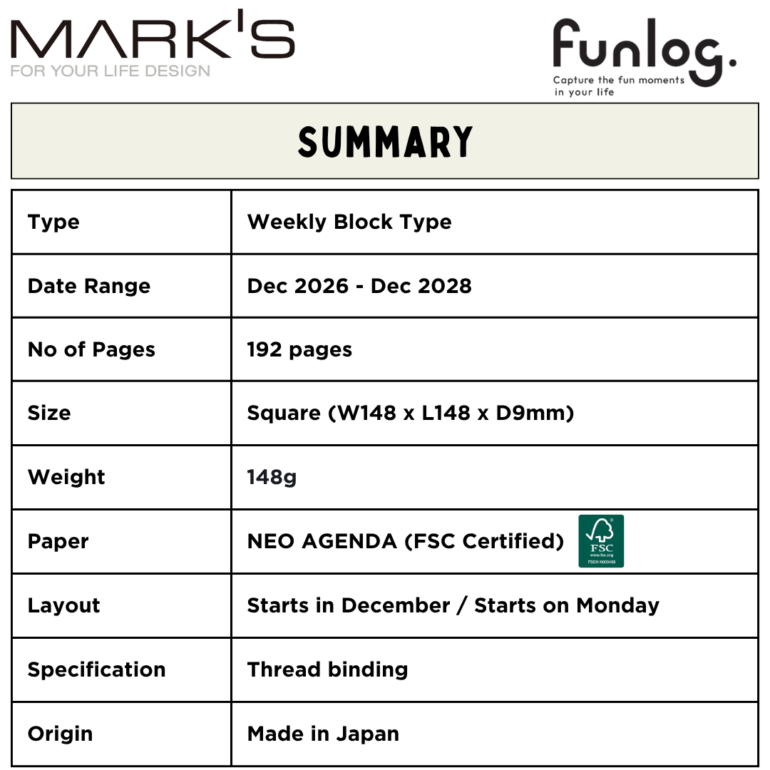 Mark's 2027 Planner Diary - Square | Weekly Block | Refill