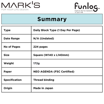 Mark's Funlog Undated Planner Diary - Square | Daily Page