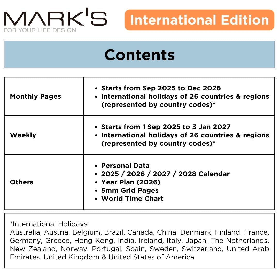 [International Edition] Mark's 2026 Planner Diary - A5 | Weekly Vertical | Cat
