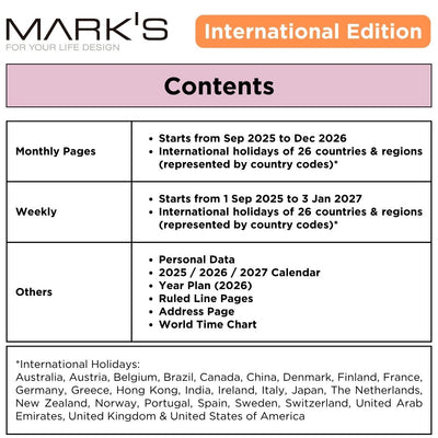 [International Edition] Mark's 2026 Planner Diary - A6 | Weekly Vertical | Colour