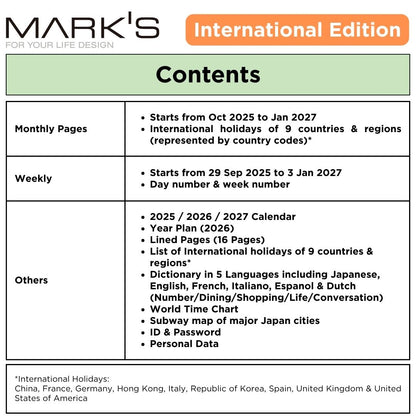 [International Edition] Mark's 2026 Planner Diary Refill - B6 | Weekly Vertical