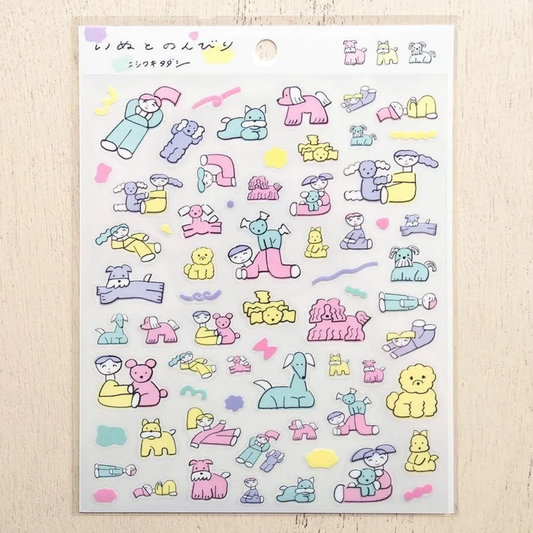Cozyca Products x Nishiwaki Tadashi Clear Sticker - Relaxing with Dogs