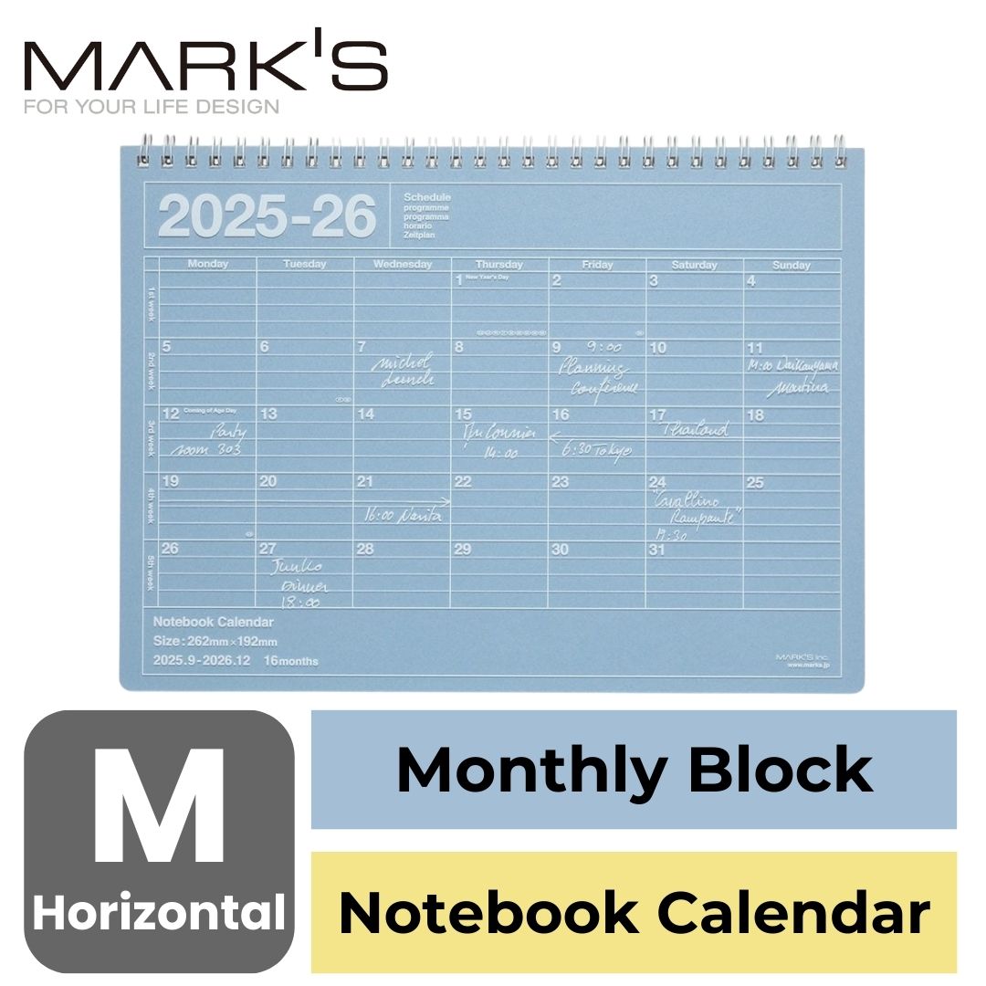Mark's 2025-26 Notebook Calendar - M | Horizontal | Monthly Block