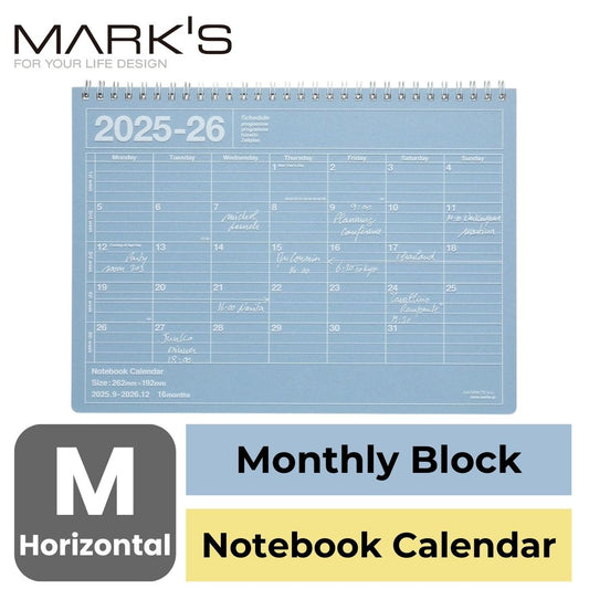 Mark's 2025-26 Notebook Calendar - M | Horizontal | Monthly Block